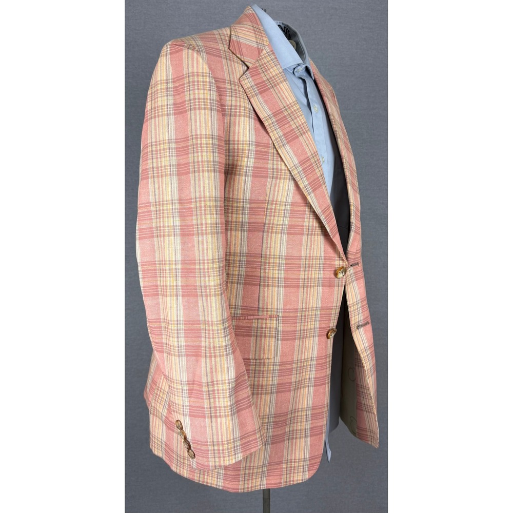 Vintage 50s 60s Marshall Field Contemporary Man Pink Plaid Bespoke Blazer 38R